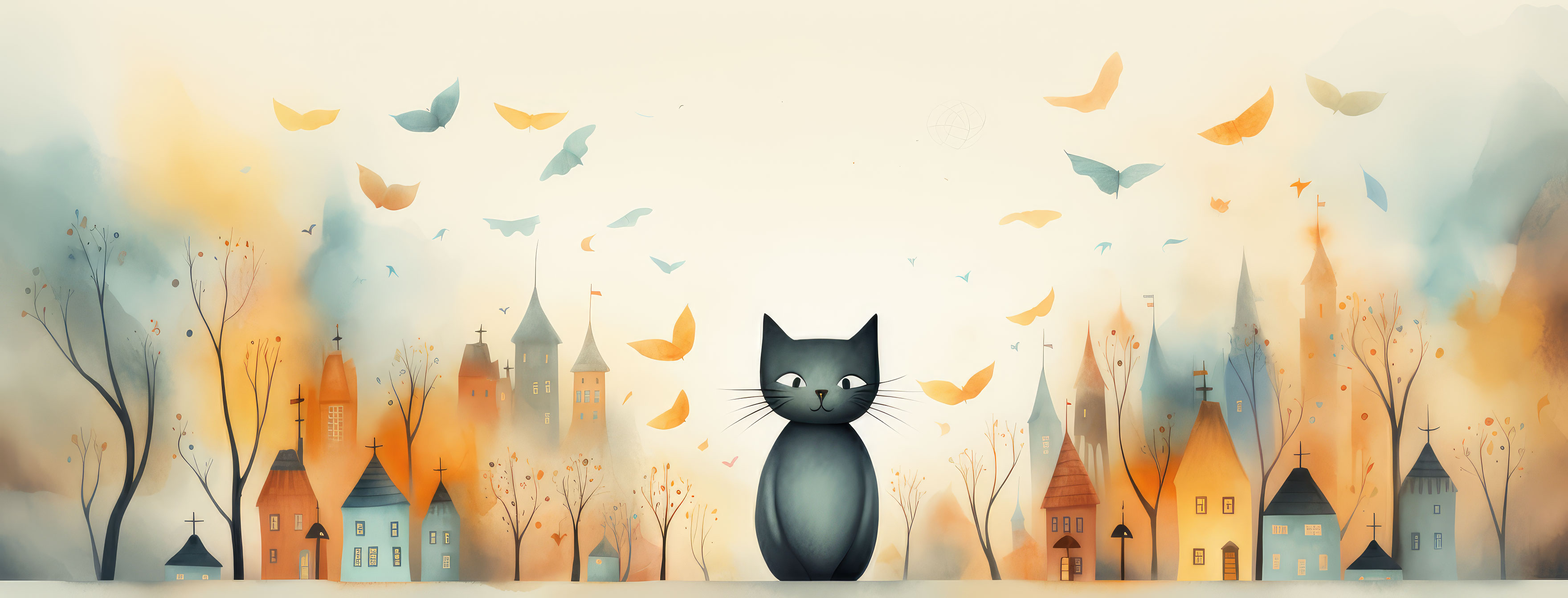 Preview for Whimsical-cat-village-watercolor-halloween-cover-background-e79e5
