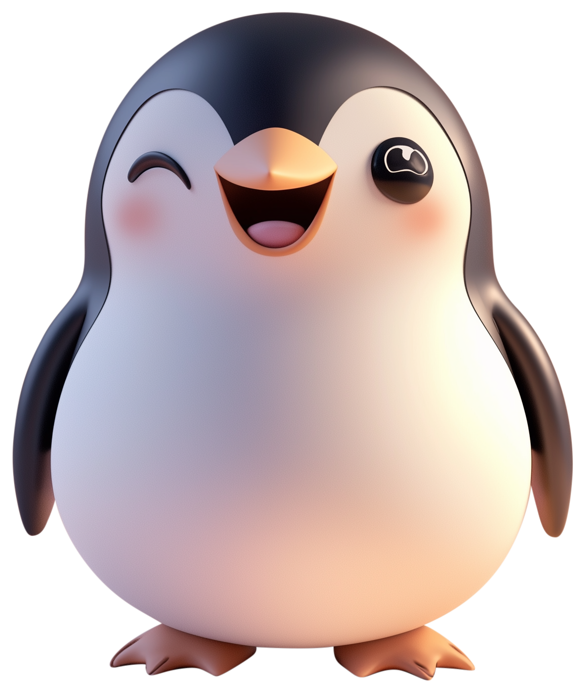 Cute 3D cartoon penguin emoji with a smiling face and rounded body