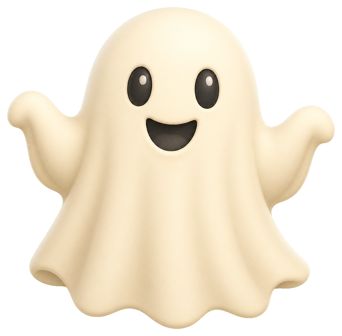 Cute cream-colored ghost sticker with raised arms and smiling face