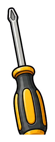 A yellow and black screwdriver with a silver shaft on a transparent background.