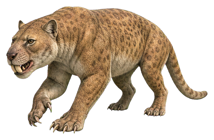 Realistic marsupial lion standing in profile with spotted tan fur
