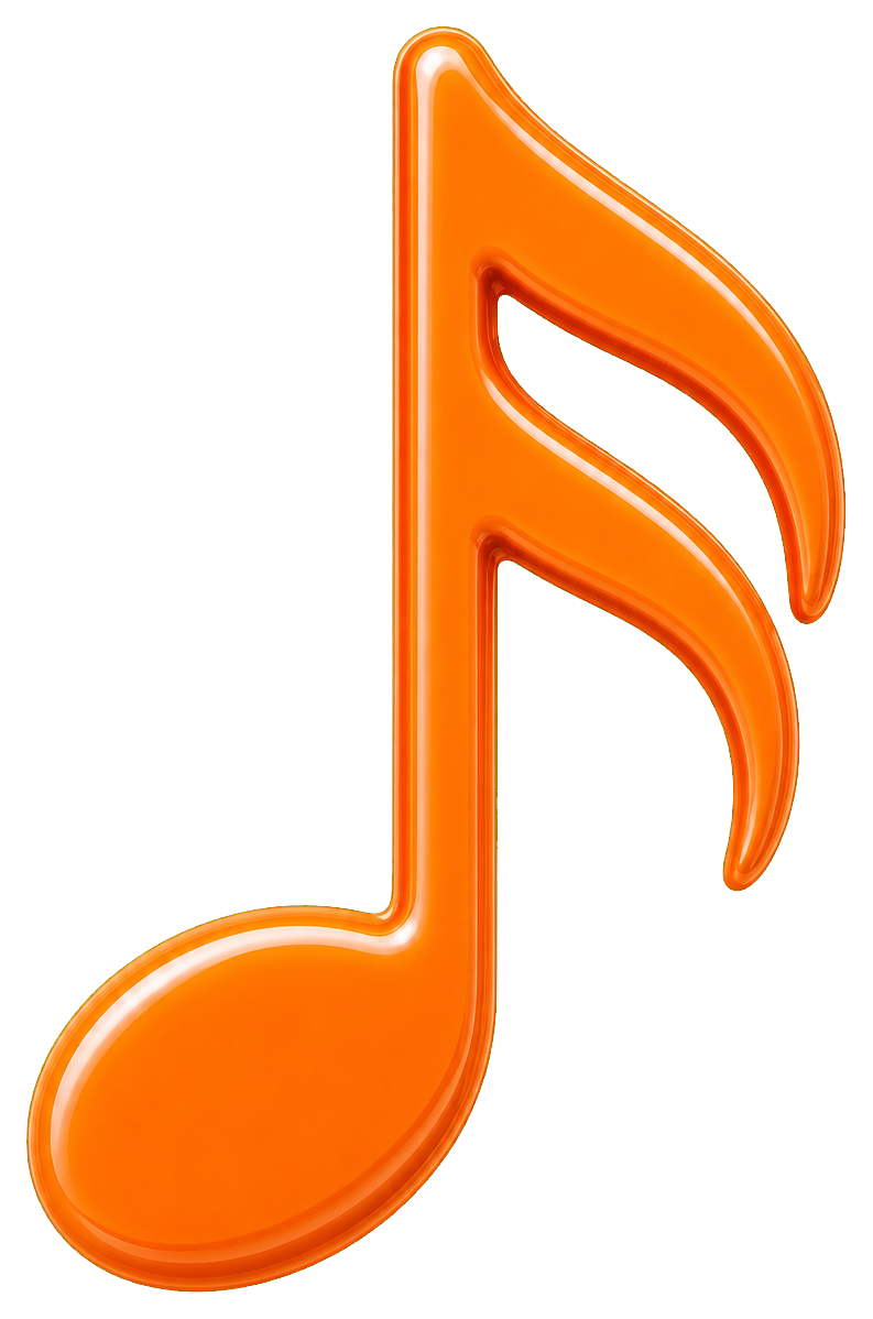 Orange sixteenth note music symbol sticker on a transparent background