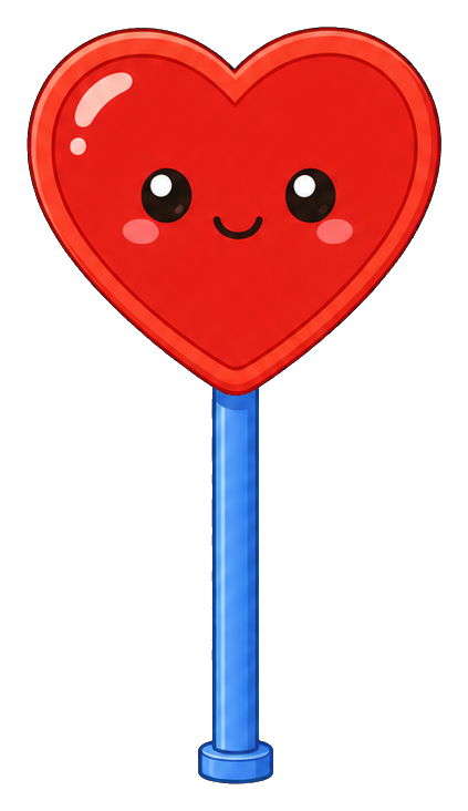 Cute red heart-shaped road sign with a smiling face on a blue pole