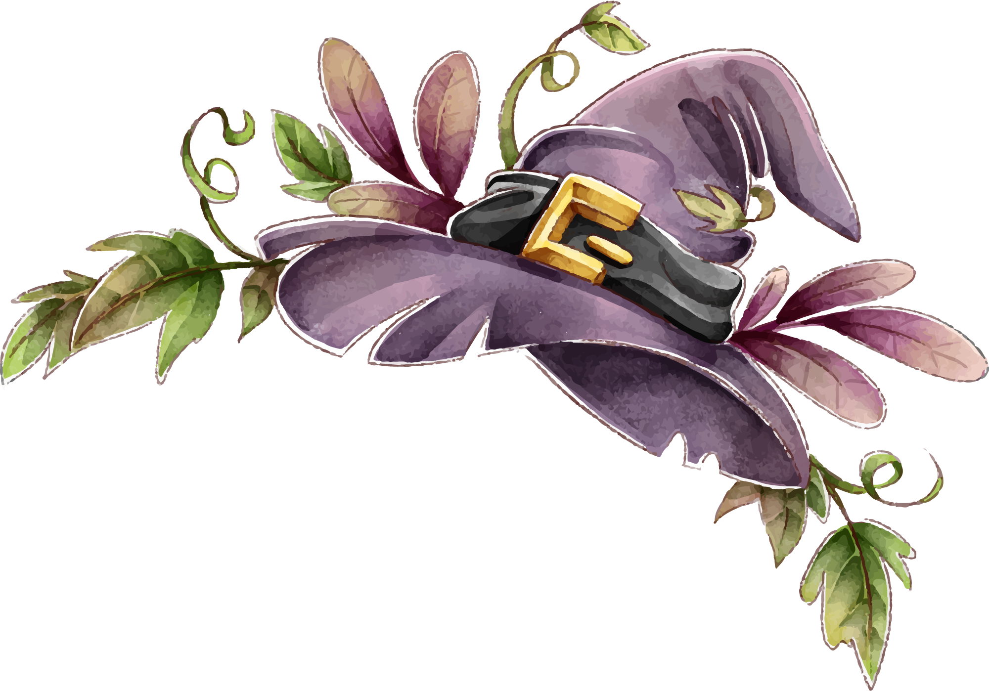 Preview for Purple-witch-hat-floral-design-halloween-watercolor-sticker-8d711