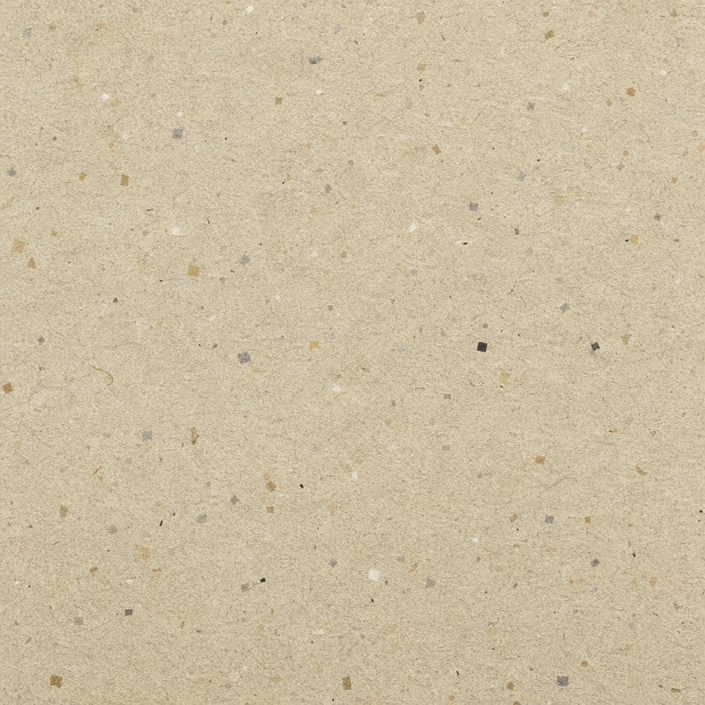 Square beige recycled paper background with tiny speckles and soft fiber texture