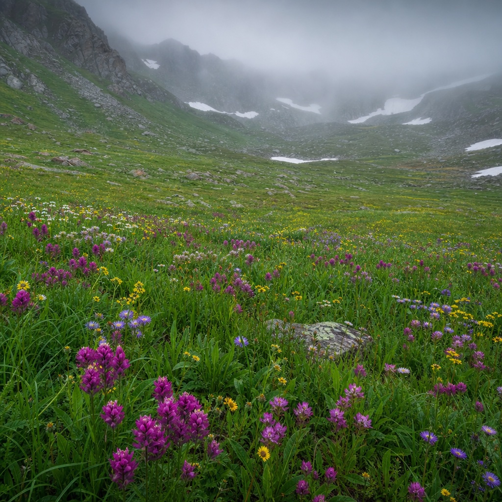 Preview for Misty Alpine Wildflower Meadow Background