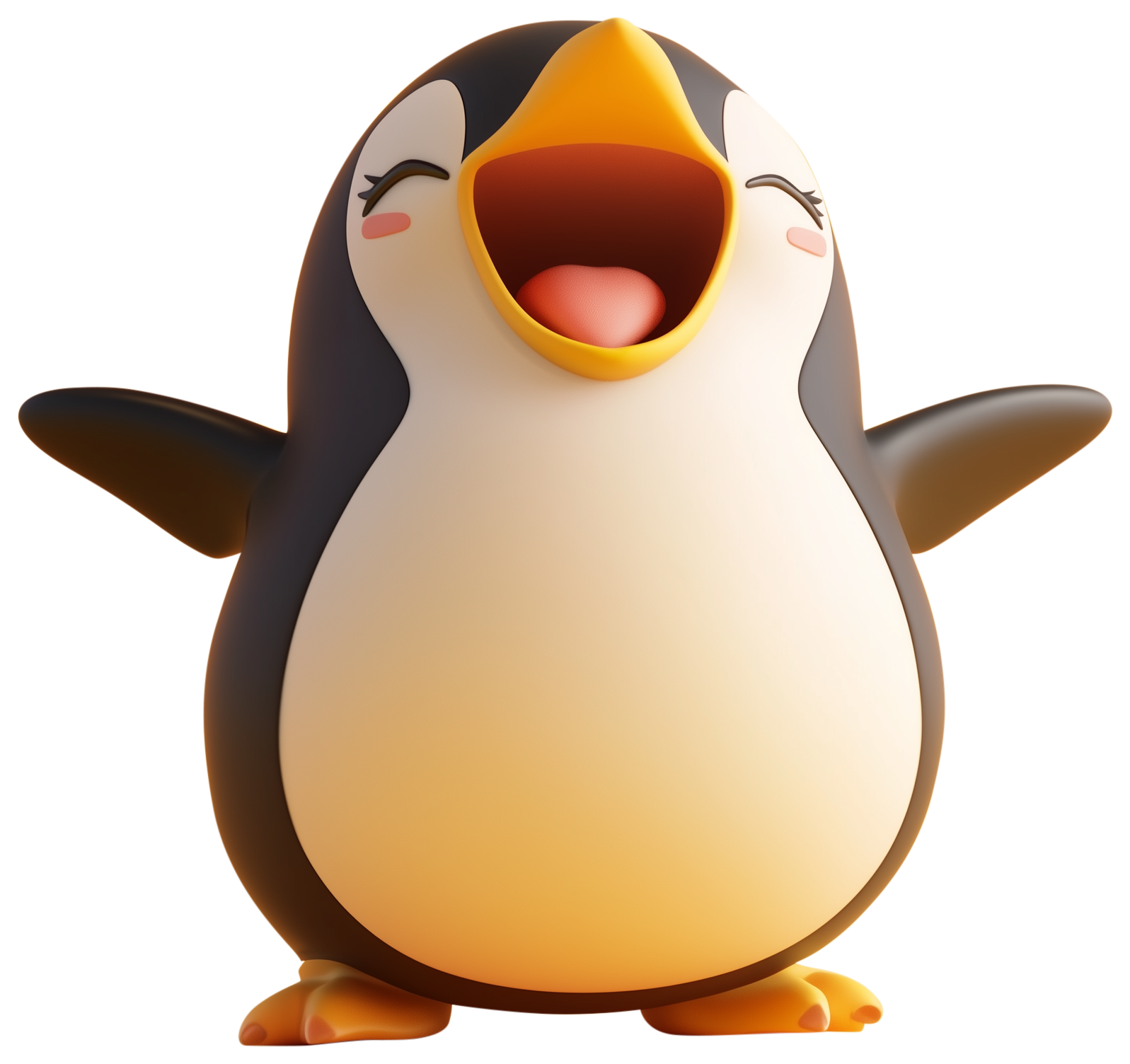 Cute cartoon penguin sticker with open beak and outstretched wings