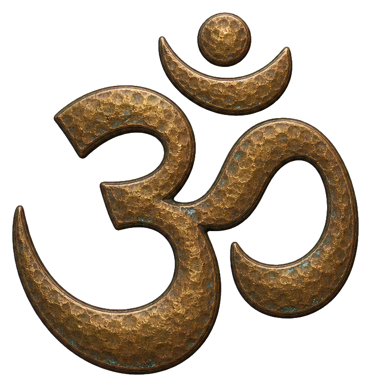 Hammered bronze Om symbol with a textured metallic finish on a transparent background