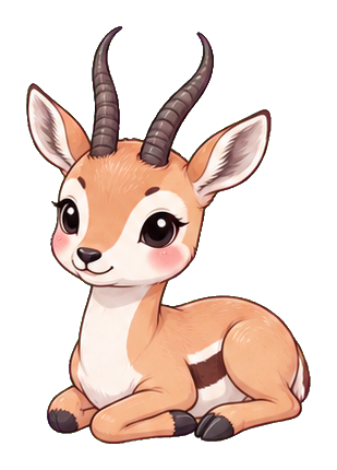 Cute pastel gazelle with curled horns sitting in a kawaii sticker style