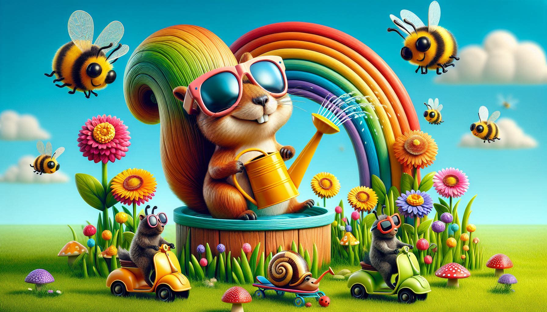 Preview for Squirrel-trumpet-garden-scene-spring-background-2f289