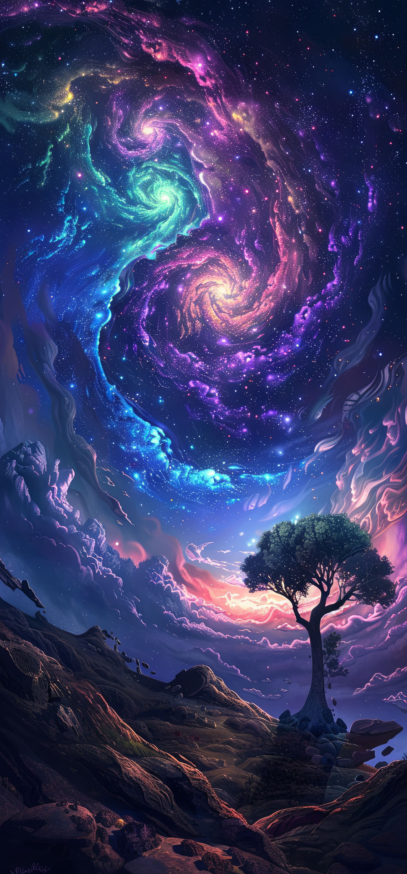 Preview for Cosmic-landscape-tree-astrophotography-phone-background-8a087