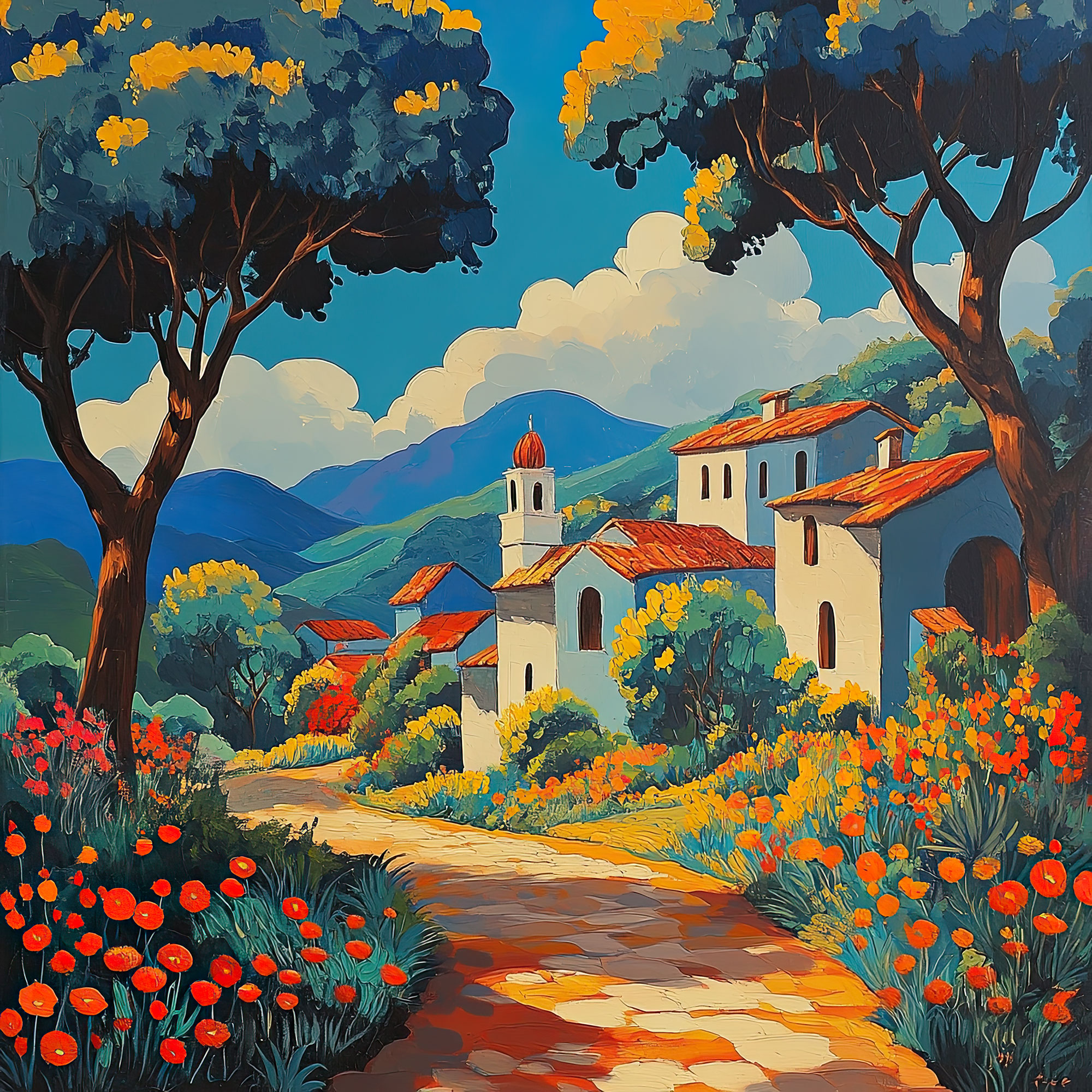 Preview for Mediterranean-village-landscape-painting-nature-backdrop-backgro-b8504