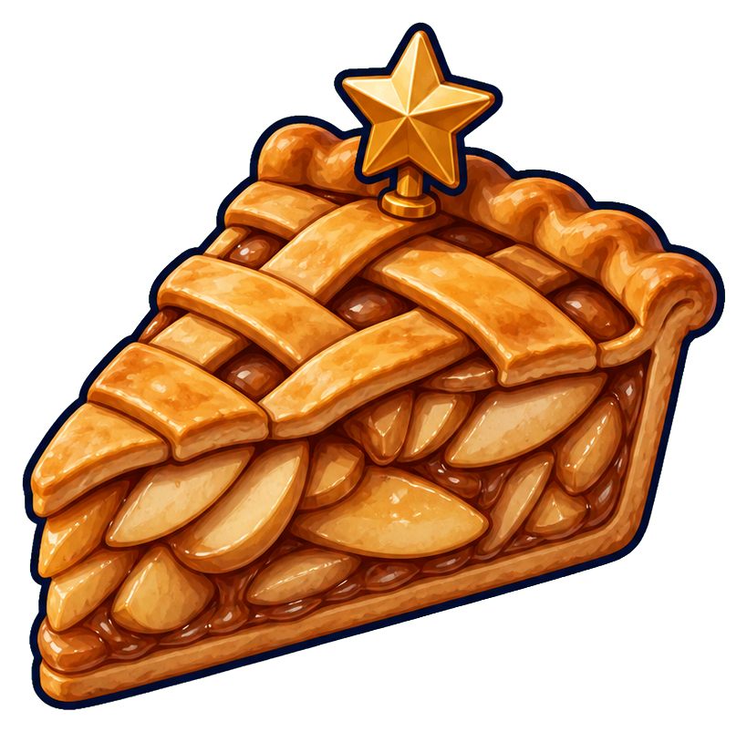 A golden pie slice topped with a star decoration