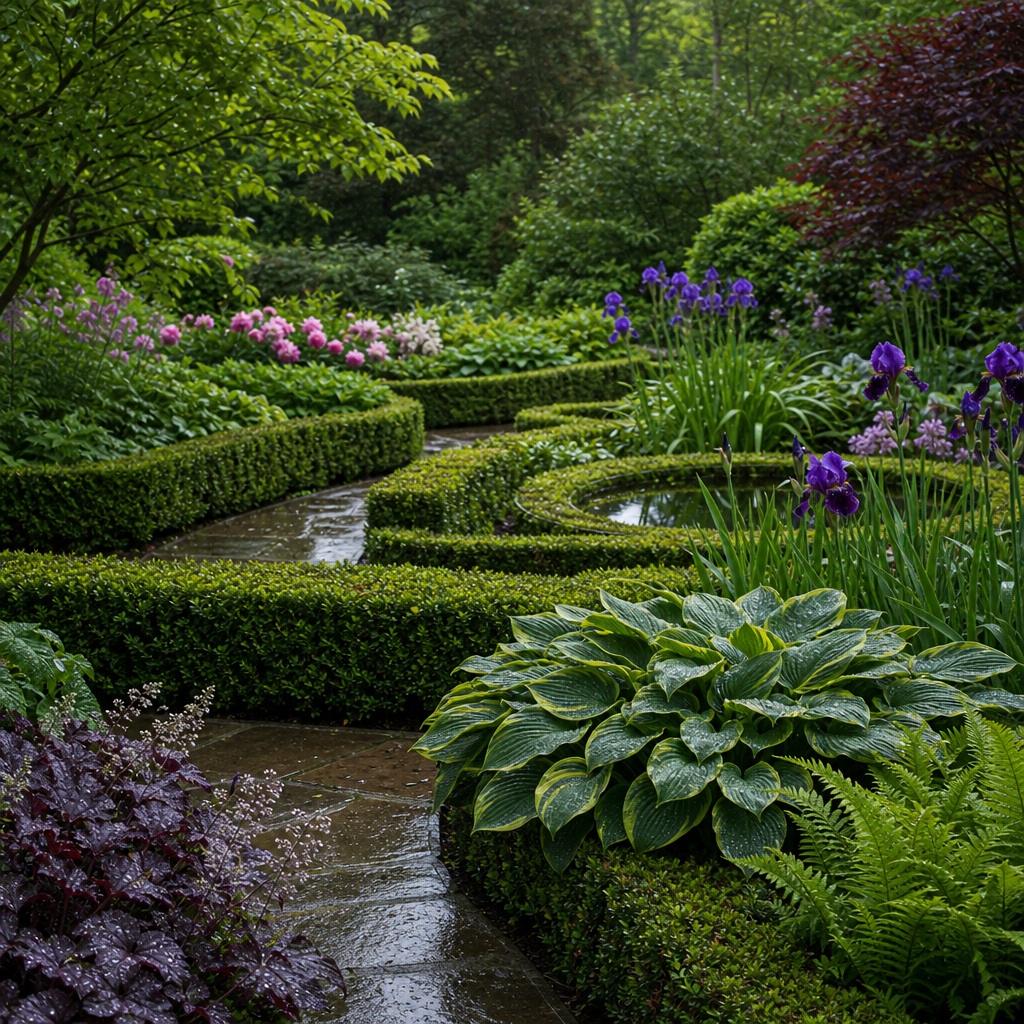 Preview for Post-rain Formal Hedge Garden Background