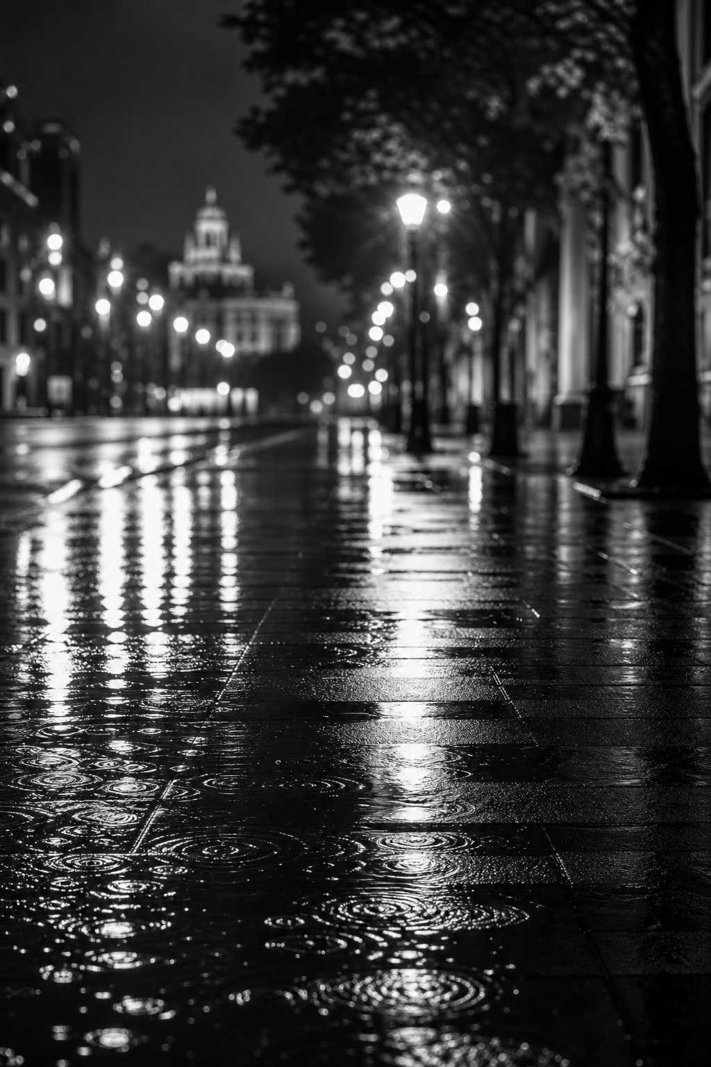 Preview for Black And White Rainy City Street Background