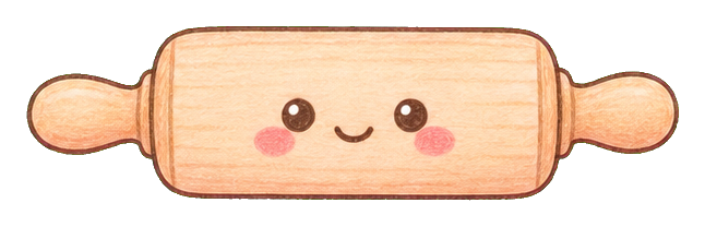 Cute kawaii rolling pin with a smiling face and pink cheeks