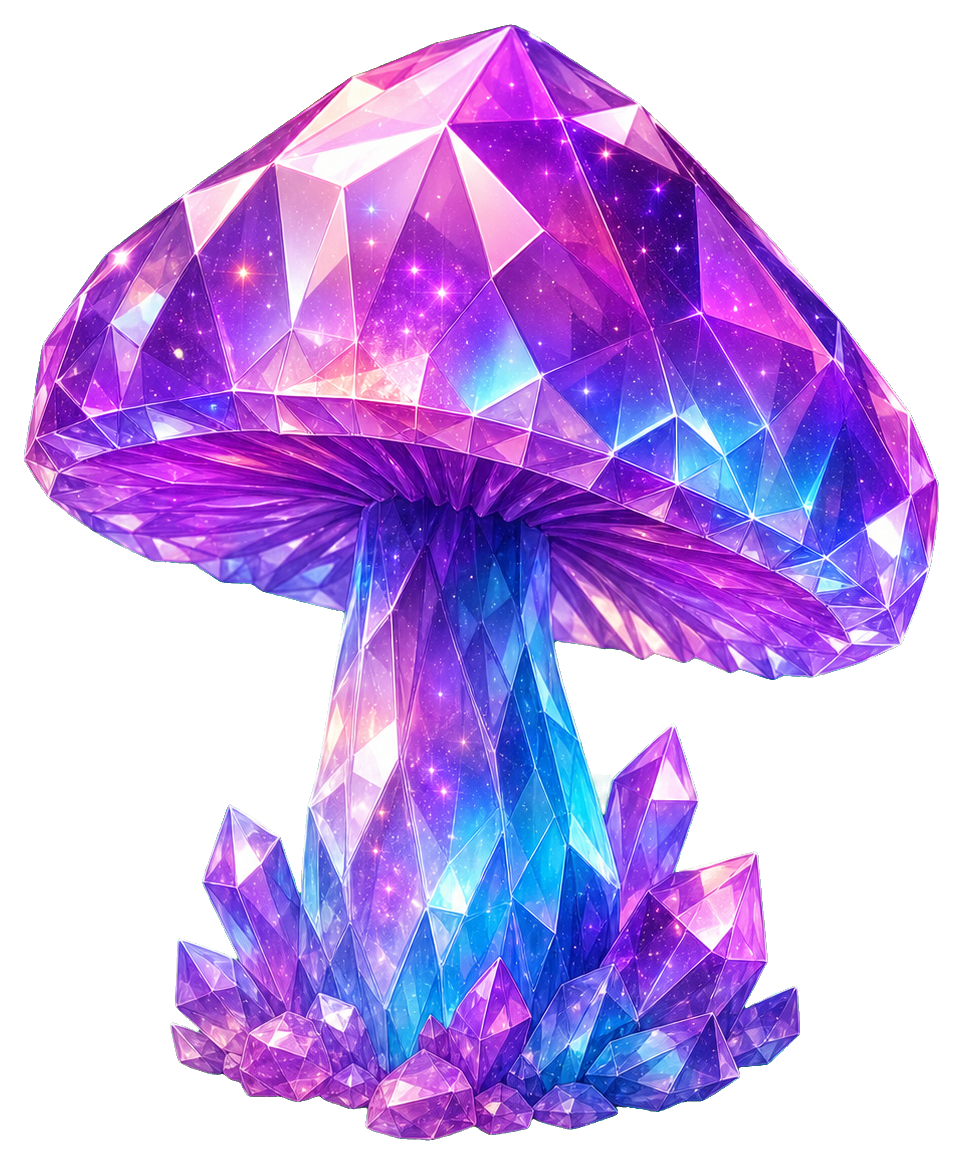 Purple and blue faceted crystal mushroom sticker