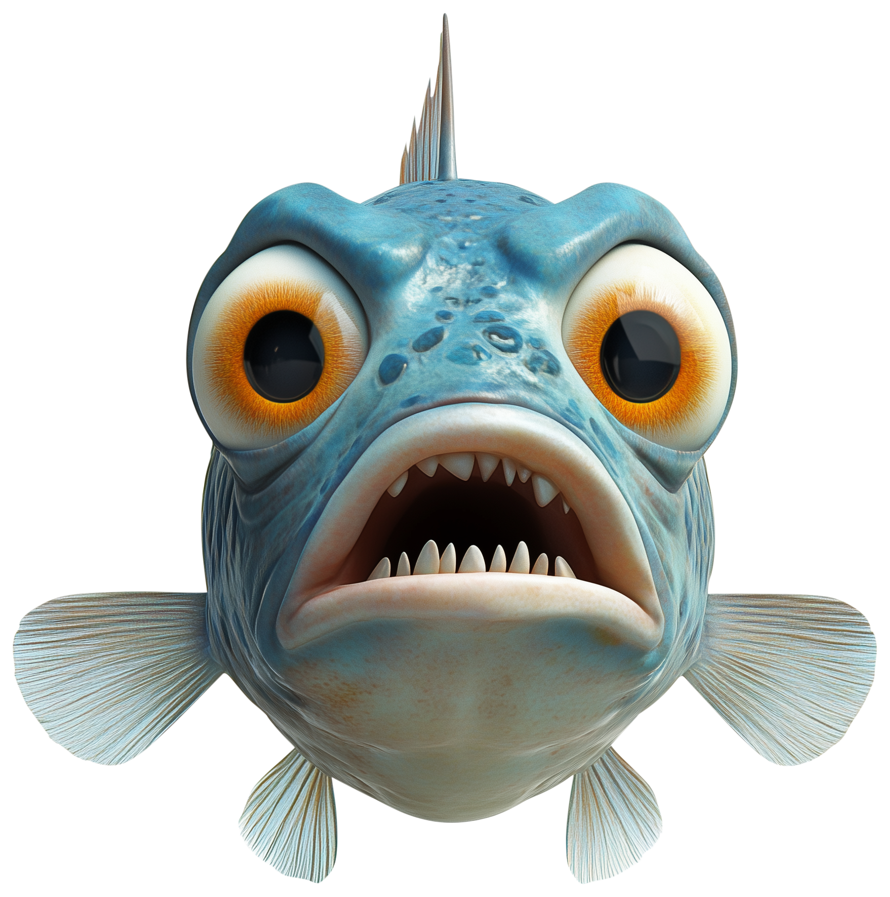 Blue cartoon goldfish emoji with wide eyes and open mouth