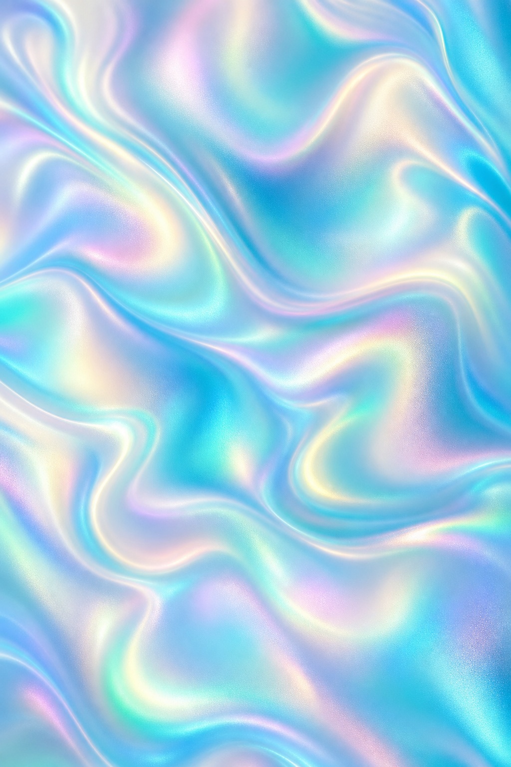 Iridescent cyan and pearl holographic mesh gradient with soft swirling waves