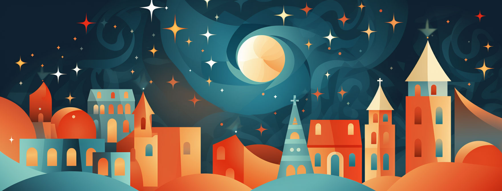 Preview for Fantasy-nighttime-cityscape-illustration-christmas-cover-backgro-be499