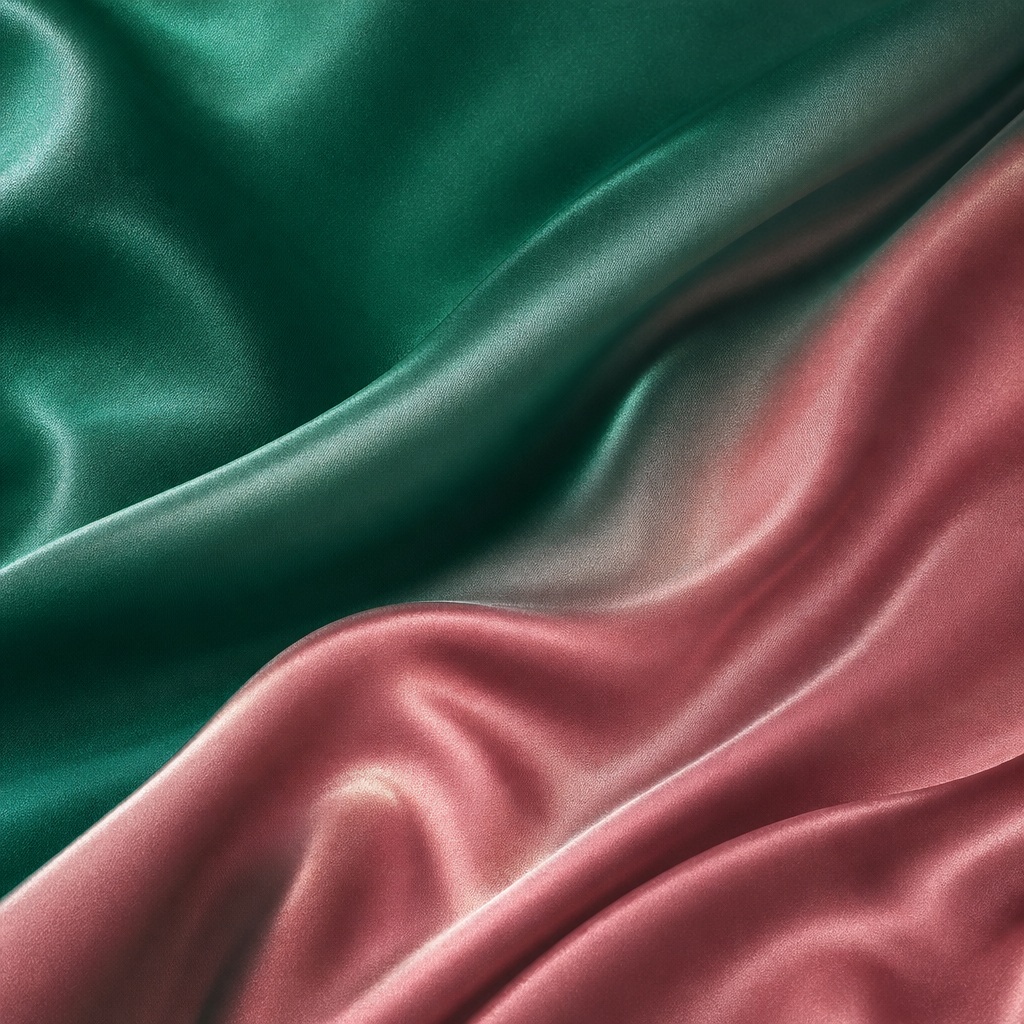 Abstract emerald and rose satin-like waves with a smooth gradient blend