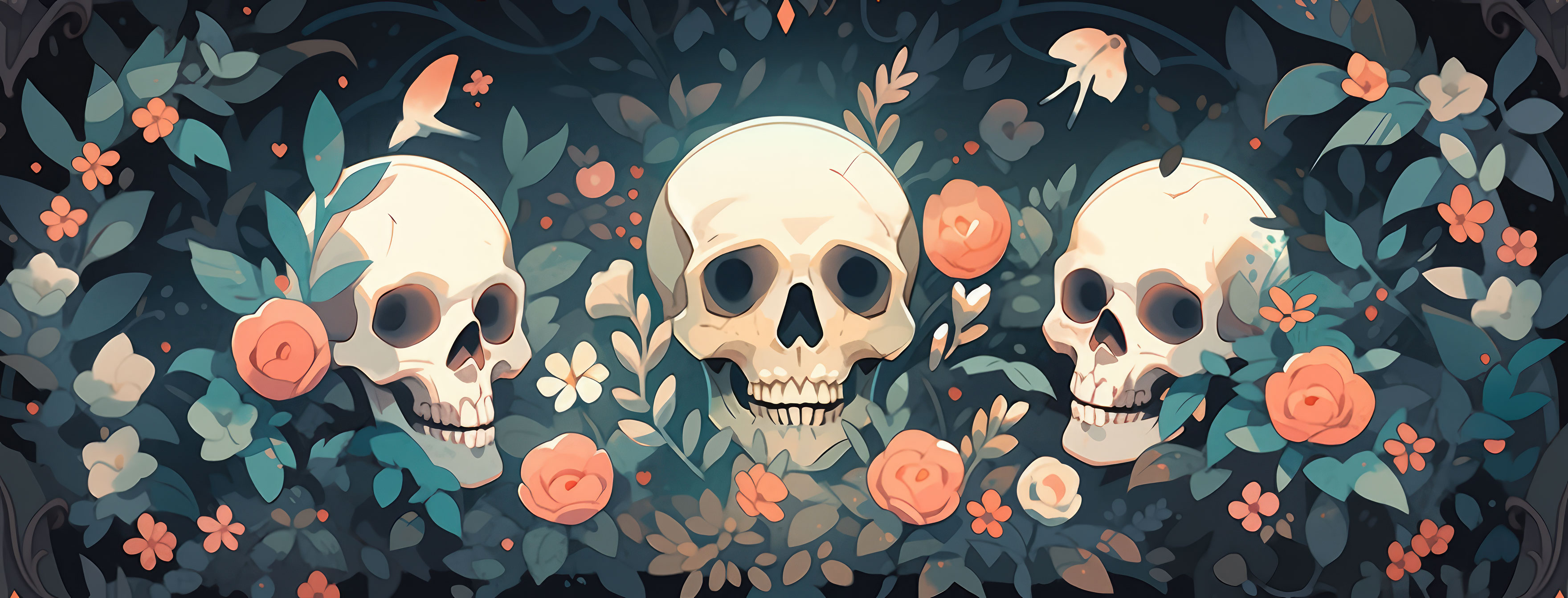 Preview for Skulls-floral-pattern-halloween-cover-background-86a7a
