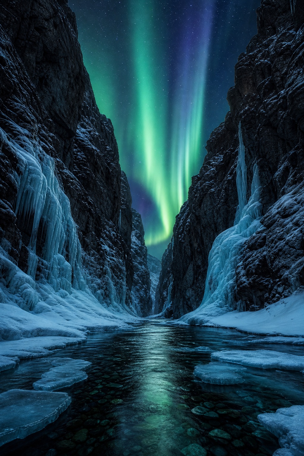 Preview for Aurora Night Ice Gorge Background