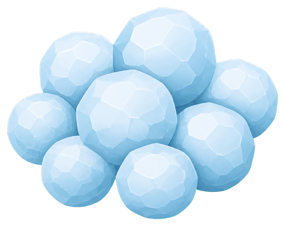 Cluster of light blue hailstones forming a weather sticker graphic