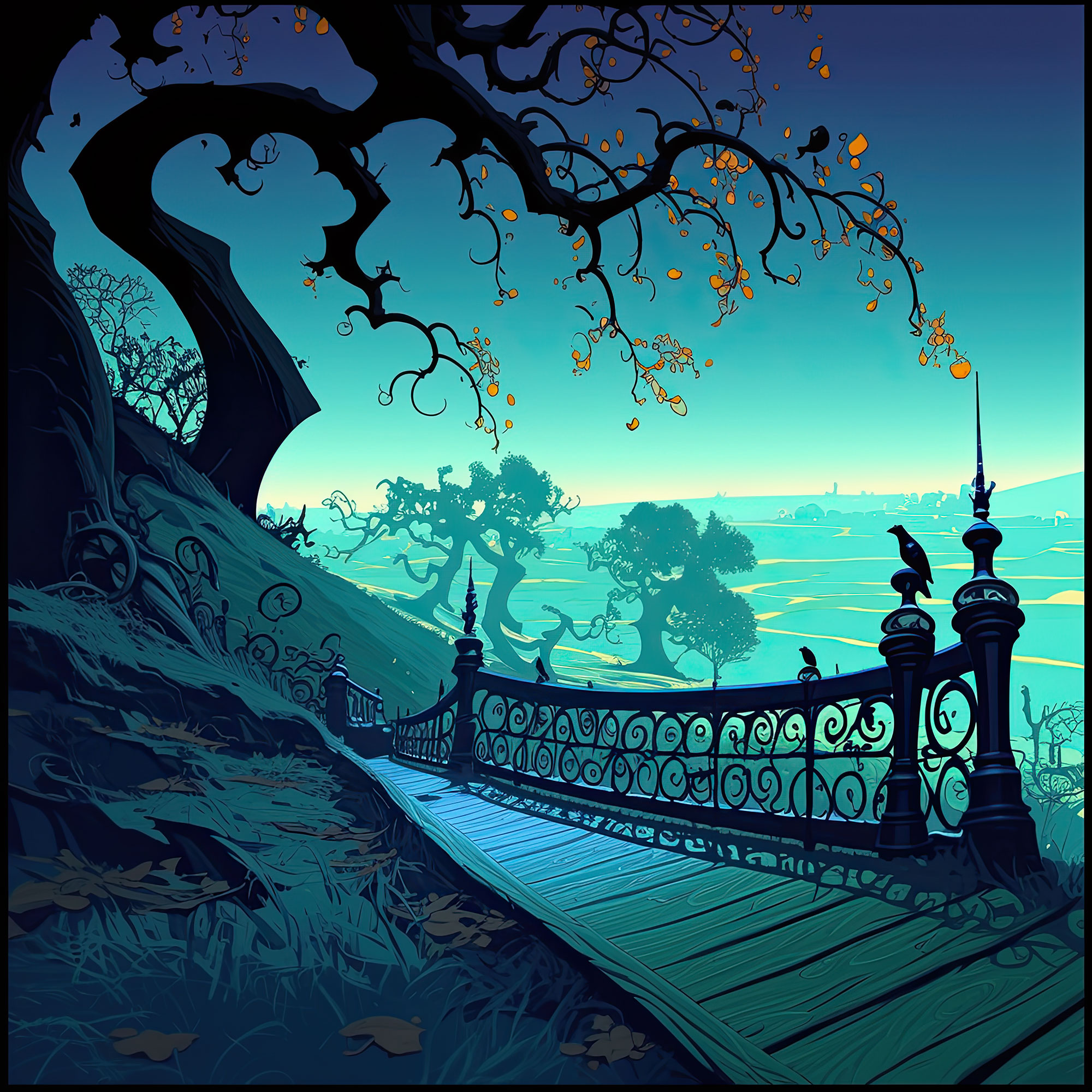 Preview for Mystical-forest-bridge-art-whimsical-backdrop-background-ab773