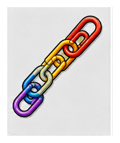 Colorful rainbow paperclip chain sticker on a black background.