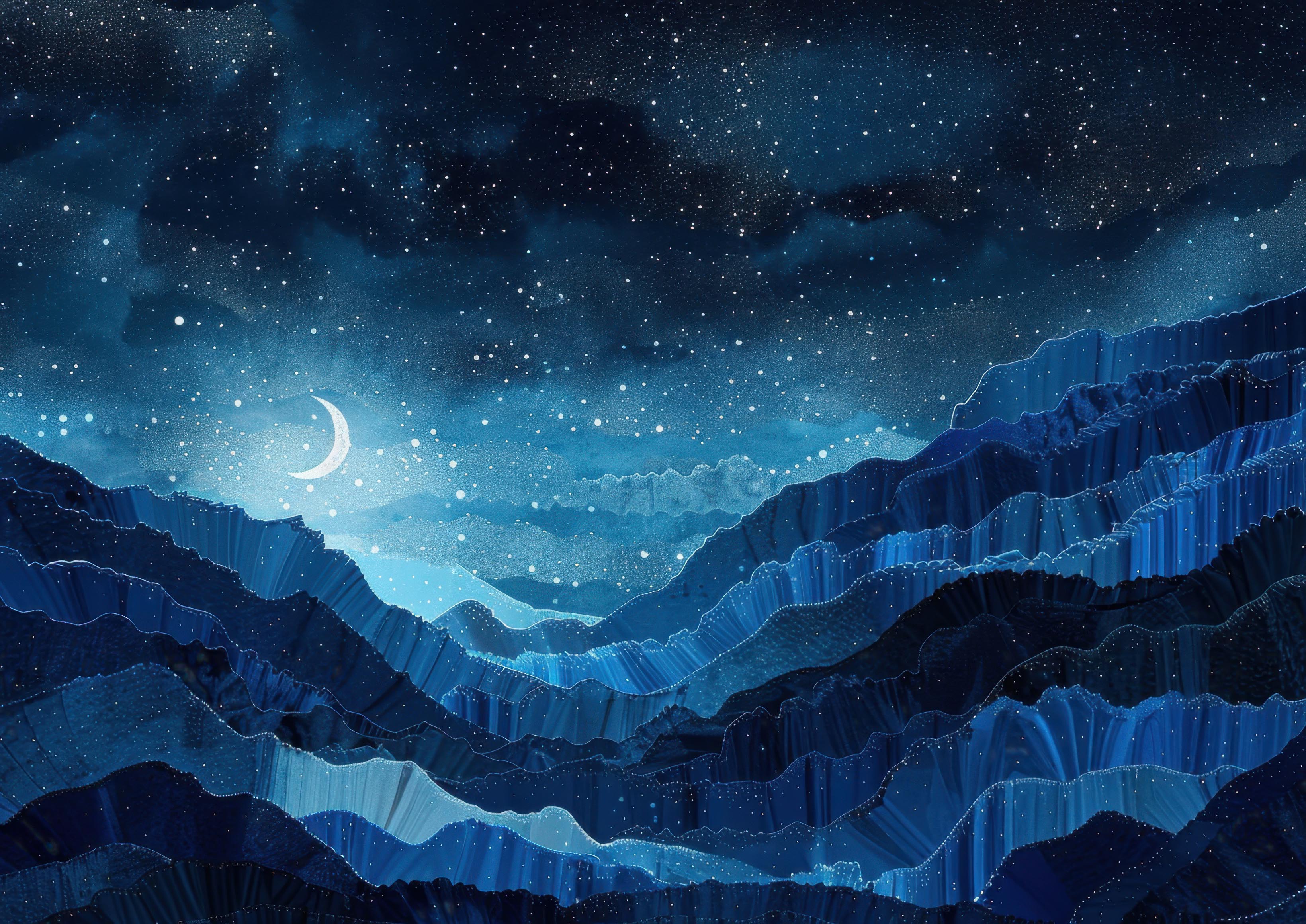 Preview for Night-landscape-crescent-moon-astrophotography-photo-background-0f4b1