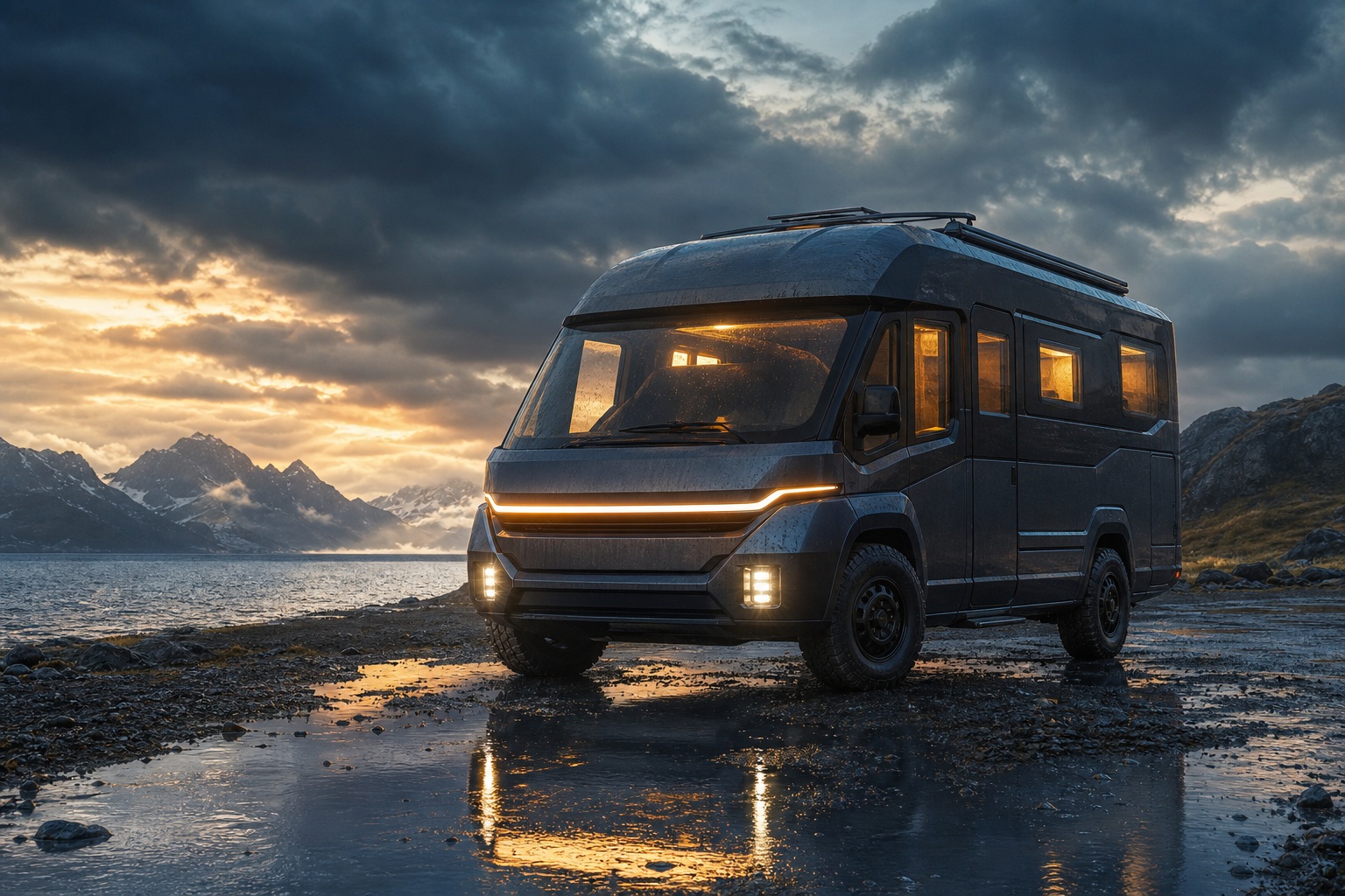 Preview for Camper Van Rain Glow Stock Background