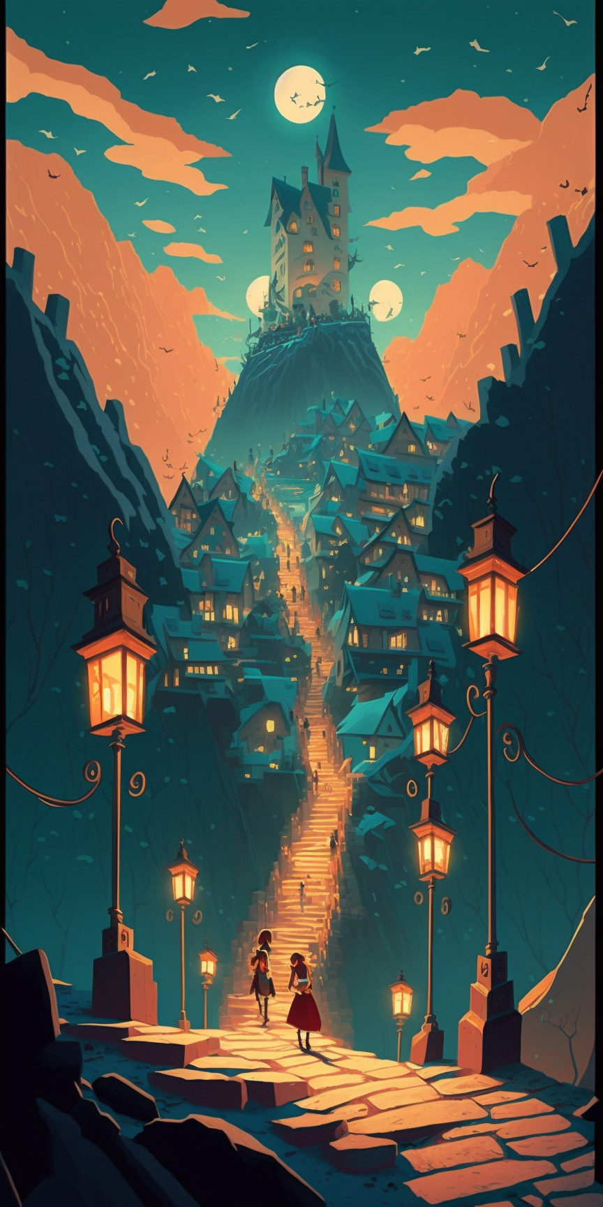 Preview for Mystical-castle-village-ai-phone-background-f2b50