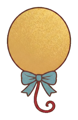 Muted gold balloon with a small blue bow and curled string
