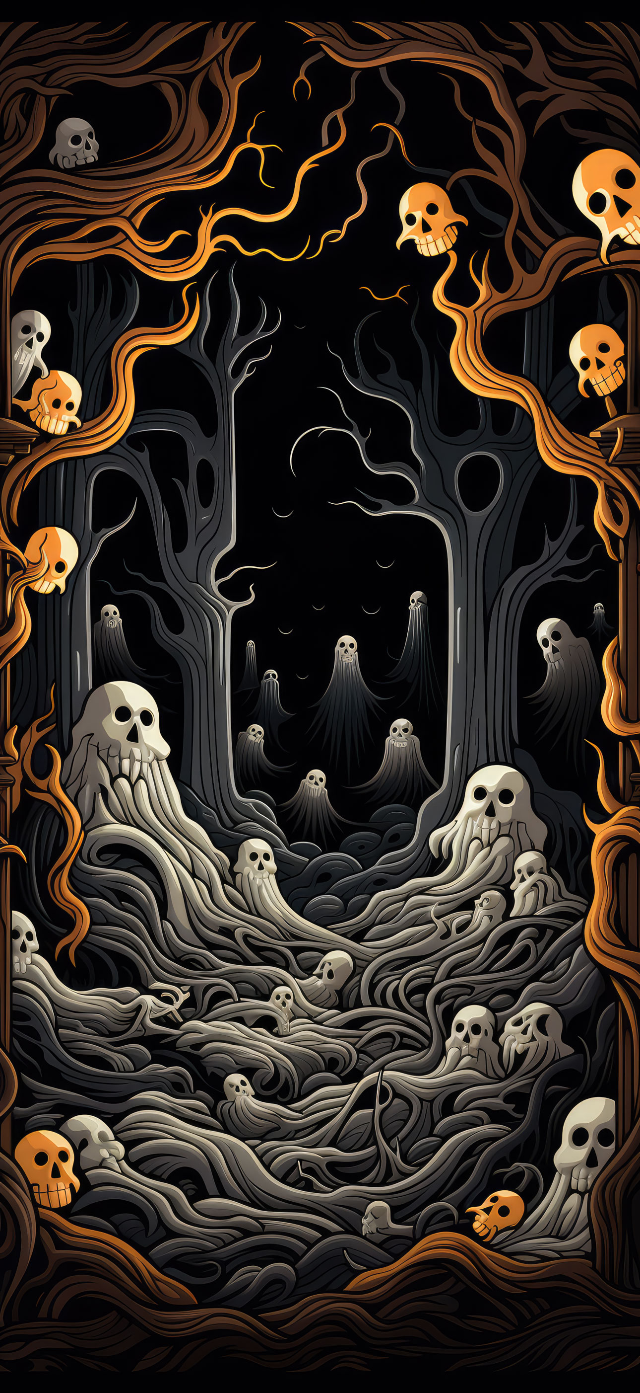 Preview for Halloween-ghosts-skulls-dark-forest-halloween-phone-background-37816