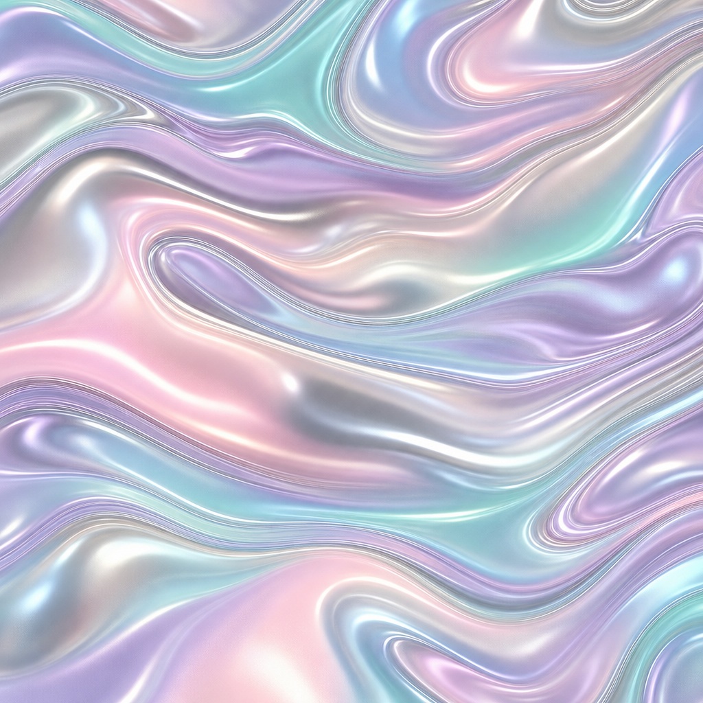 Iridescent pastel liquid chrome waves with glossy reflective metallic swirls