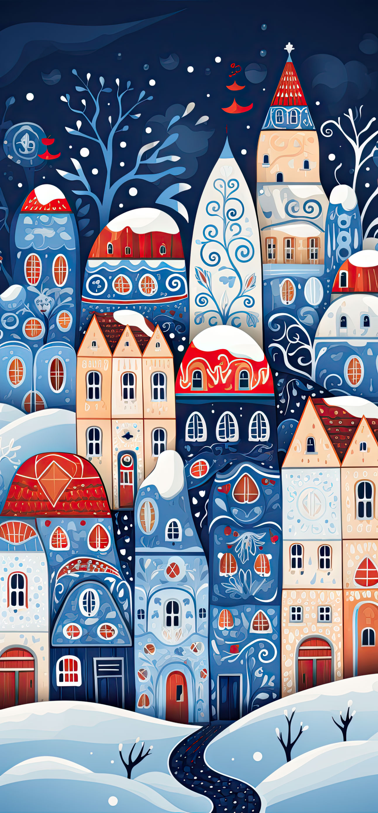 Preview for Whimsical-winter-village-illustration-christmas-phone-background-6c2fb