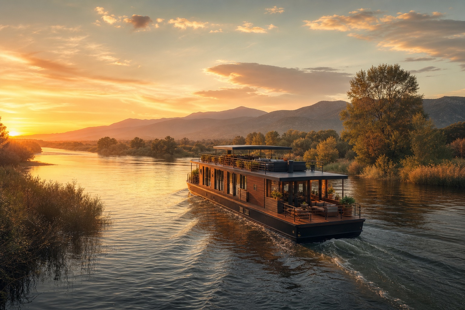 Preview for Houseboat At Golden Hour Background