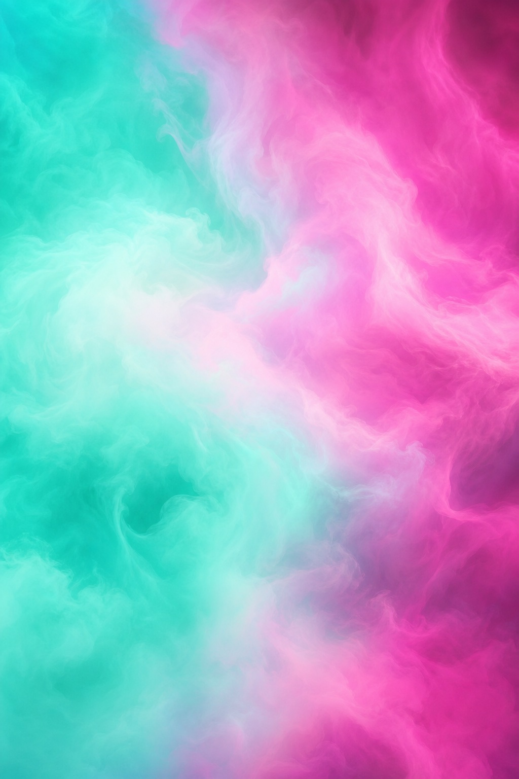 Soft magenta and mint vapor-like gradient with hazy abstract color clouds