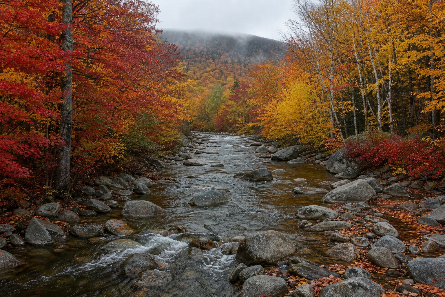 Preview for Soft Overcast Rocky Stream Fall Background