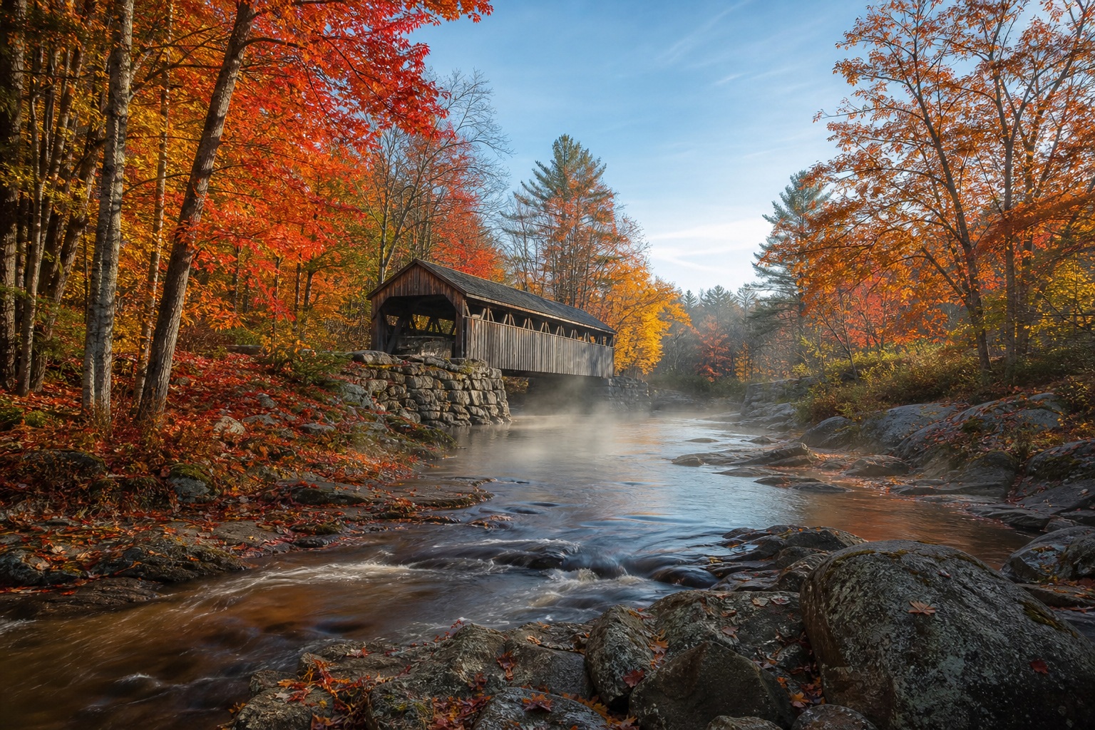 Preview for Clear Morning Covered Bridge Background