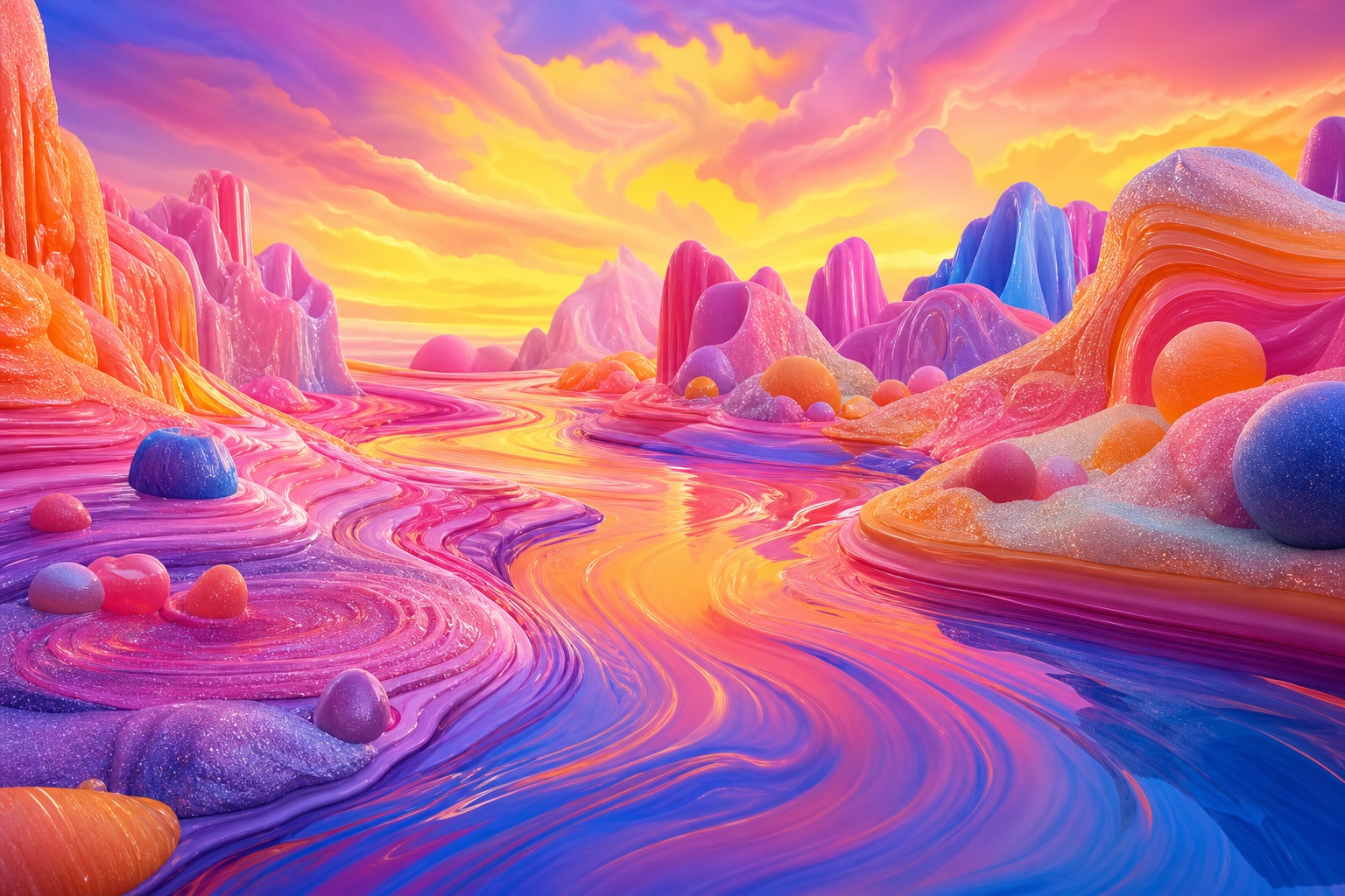 Preview for Sunset Glow Liquid Color River Background