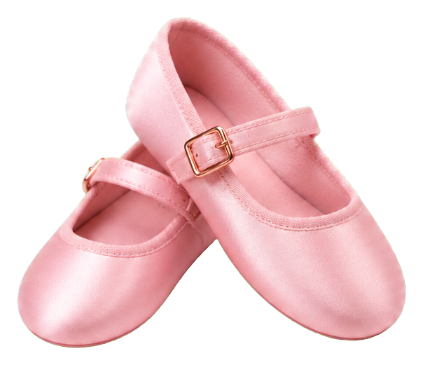 Pair of pink satin dance slippers with straps