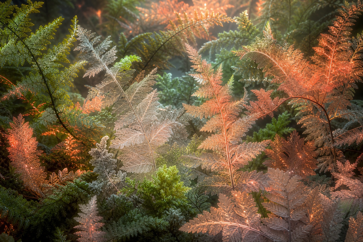 Preview for Coral Moss Translucent Fern Layers Background