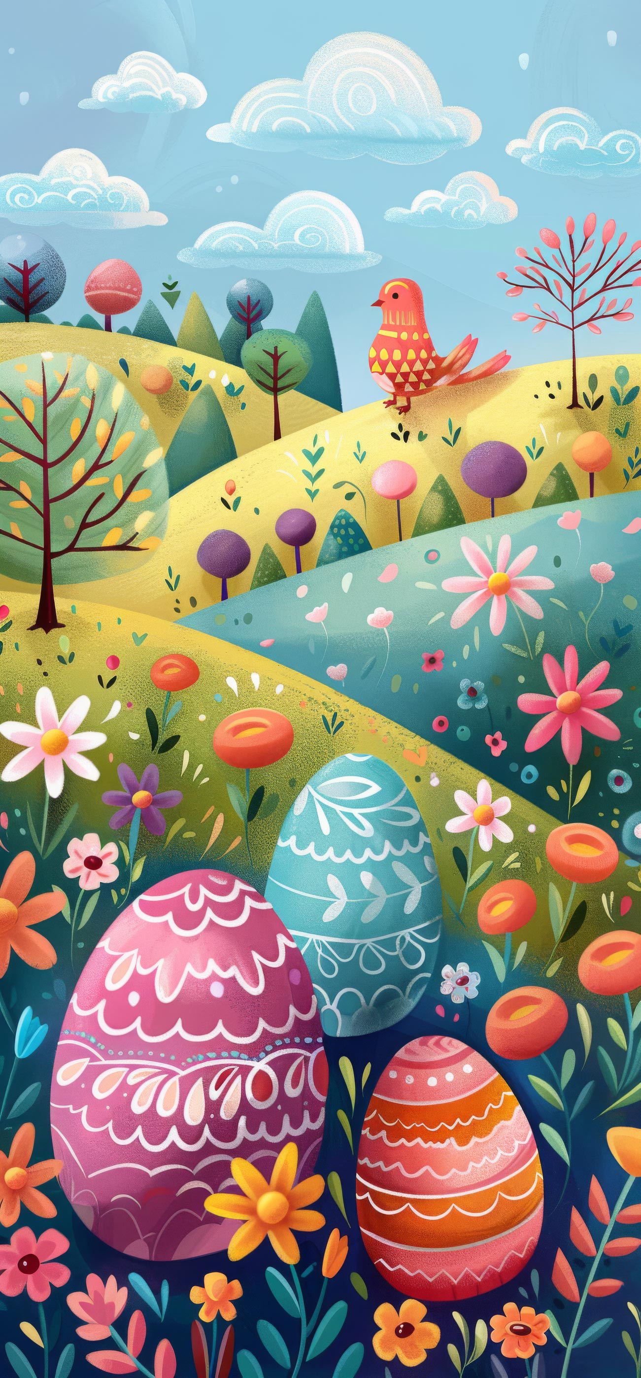 Preview for Easter-eggs-in-blooming-landscape-easter-phone-background-c7a3b