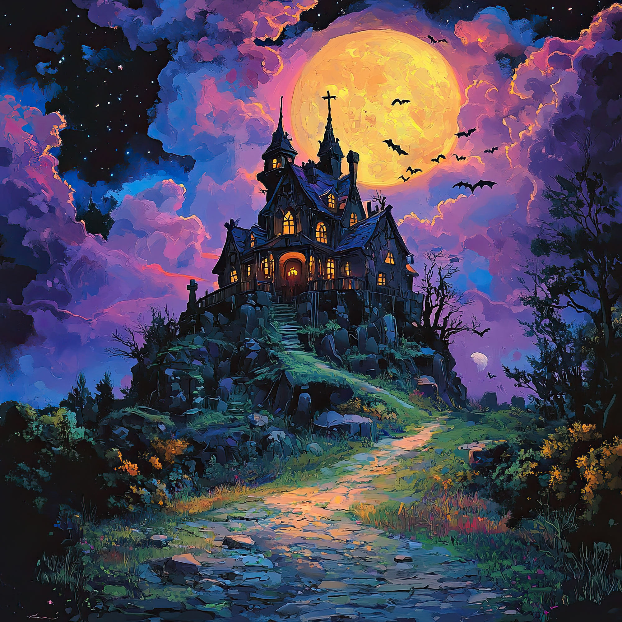 Preview for Mystical-mansion-moonlight-spooky-backdrop-background-c9934