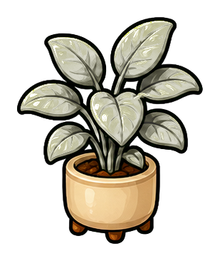 Small potted houseplant with several green leaves in a cream planter