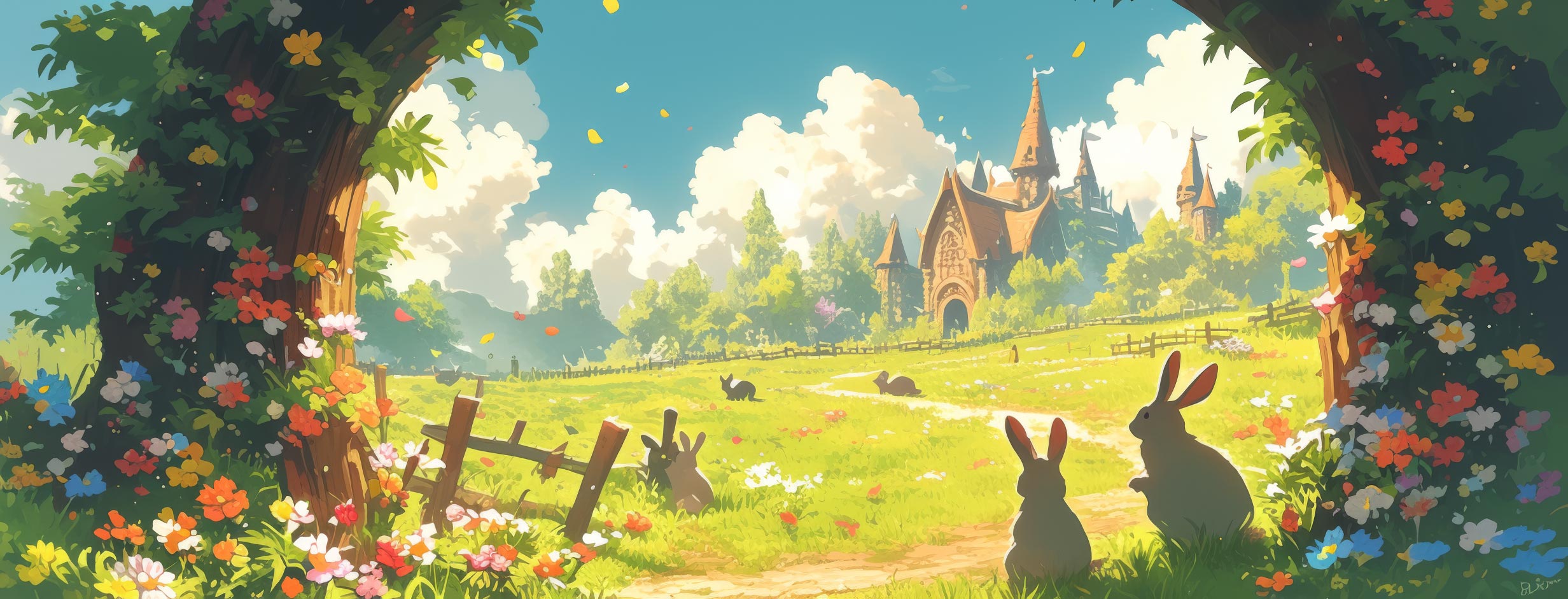Preview for Whimsical-rabbits-floral-archway-easter-facebook-background-08898