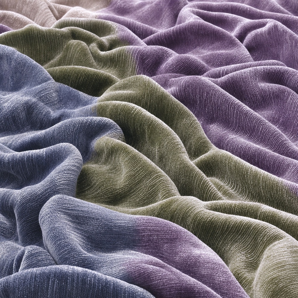 Wavy sage, lavender, and muted blue velvet folds with soft textured ridges