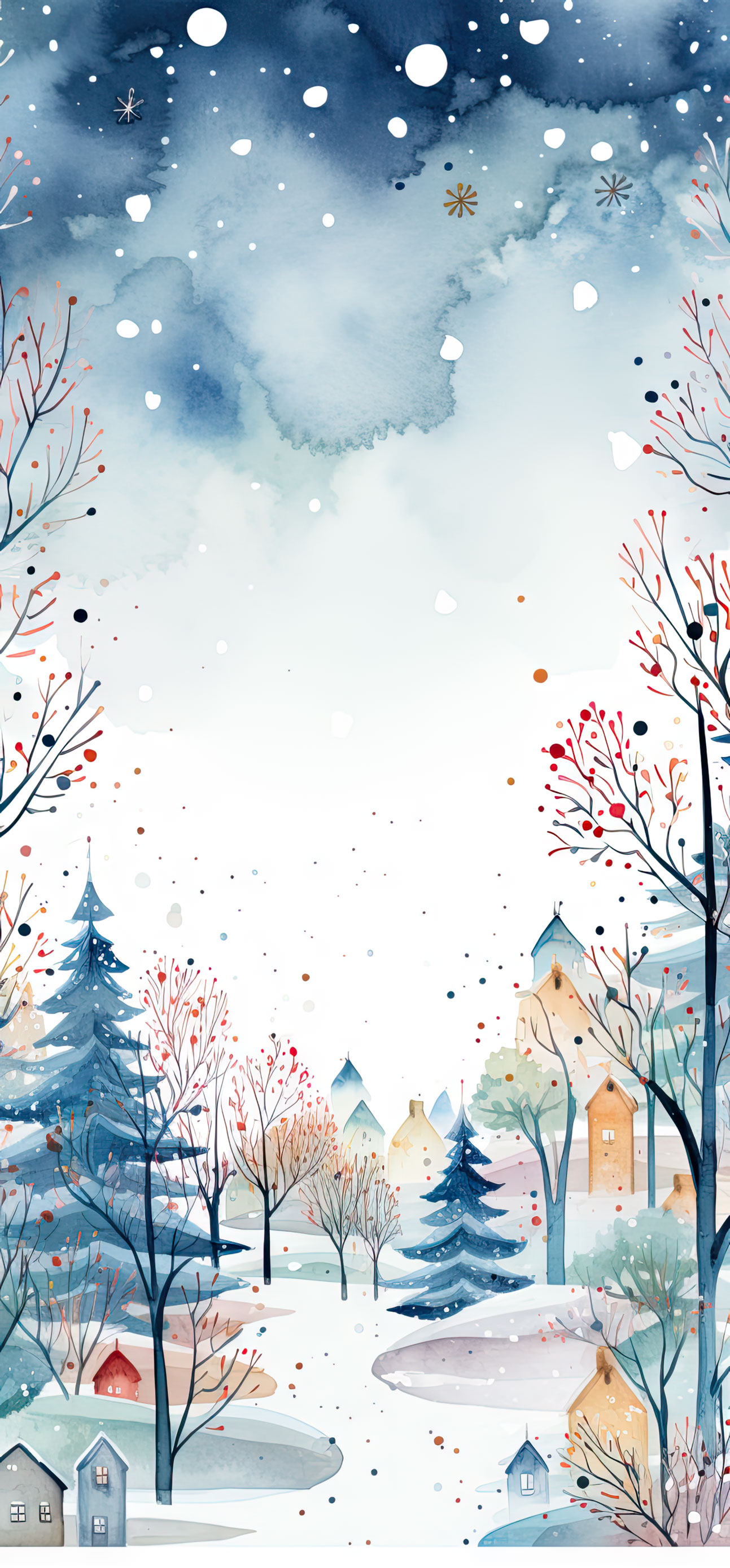 Preview for Winter-village-watercolor-christmas-phone-background-27798